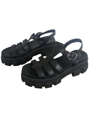 Sam Edelman Circus GILLA  Black Lug Sole Fisherman Sandals Sz 8 New Without Box